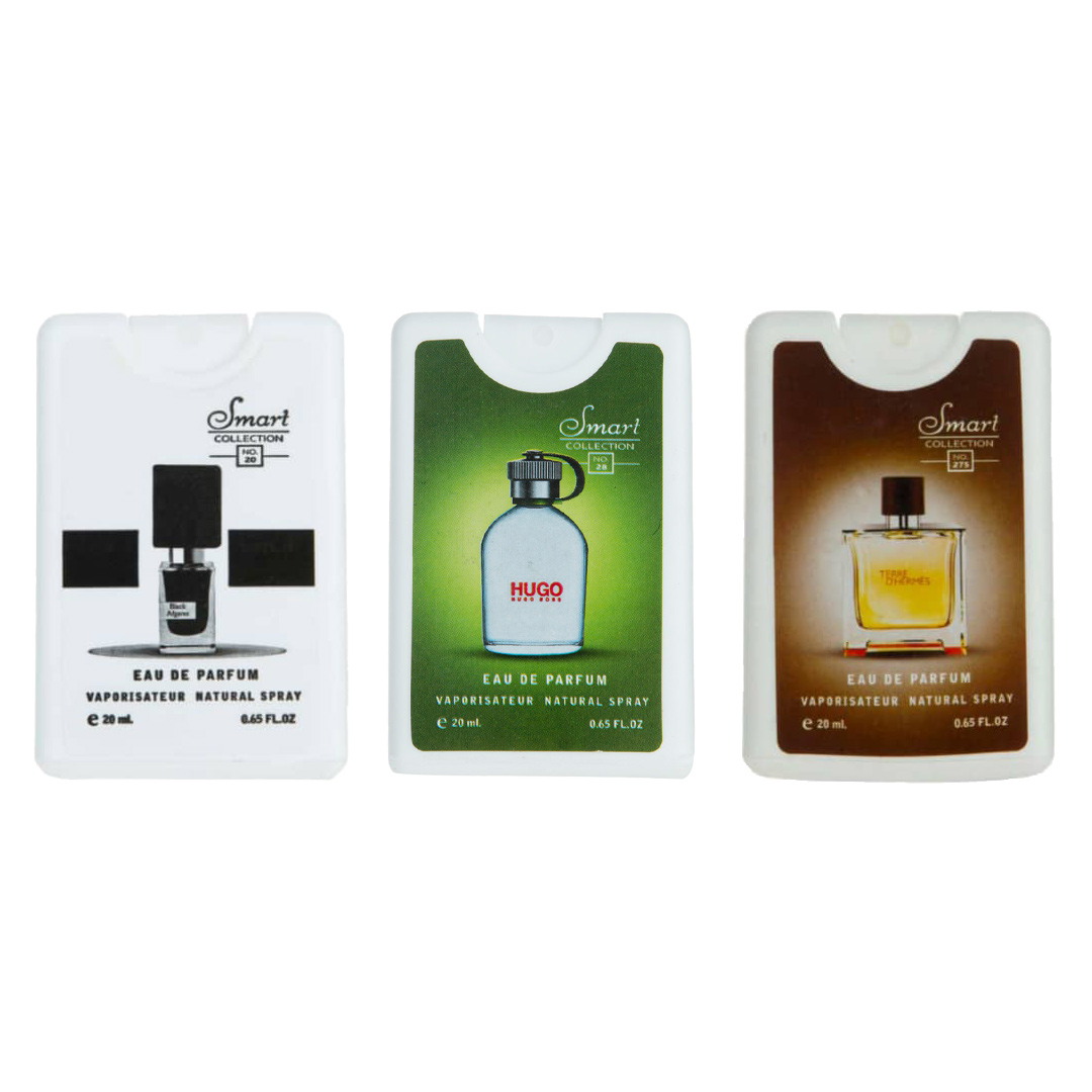 عطر جیبی مردانه اسمارت کالکشن مدل بلک افغان هوگو تق هرمس حجم 20 میلی لیتر بسته 3 عددی
